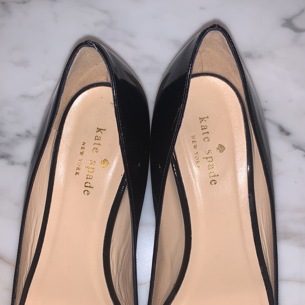 KATE SPADE NY Black Patent Peep Toe Bow Wedges - Picture 6 of 7